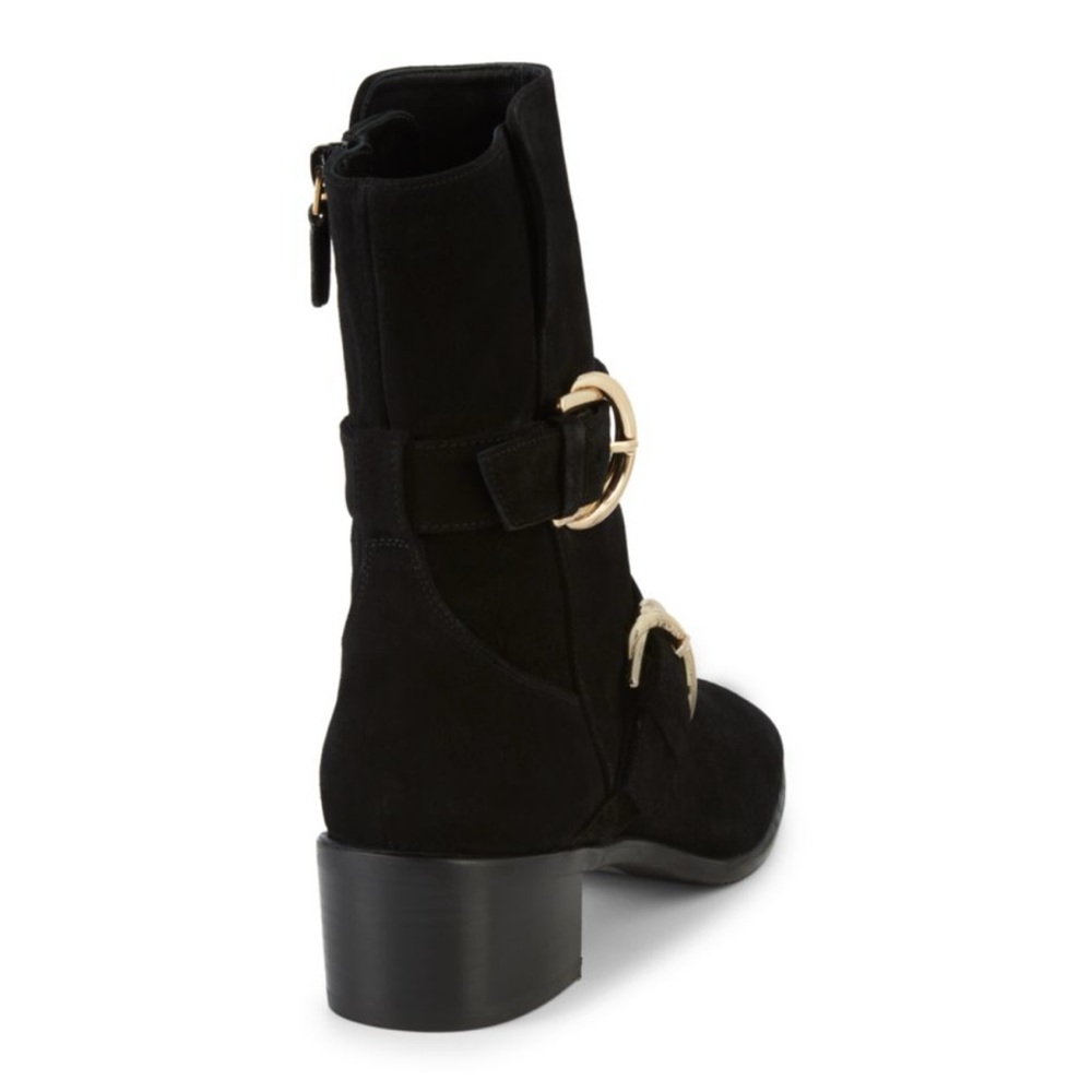 Stuart Weitzman Britain Suede Boots Black and Gold - Picture 4 of 11